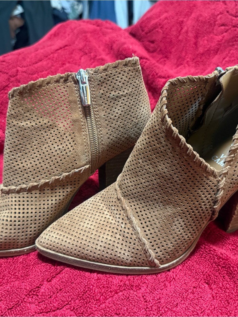 Vince Camuto Brown Perforated Suede Ankle Booties - Picture 6 of 6
